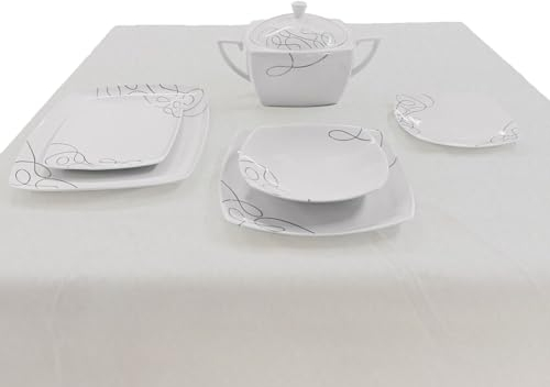 Stefly Servizio Di Piatti Per 12 Persone In Fine Porcellana Filo Platino 41 pezzi