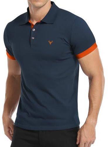 KUYIGO Men's Short Sleeve Polo Shirt Made of Fresh Breathable Cotton Premium Fabric M Blue-Orange