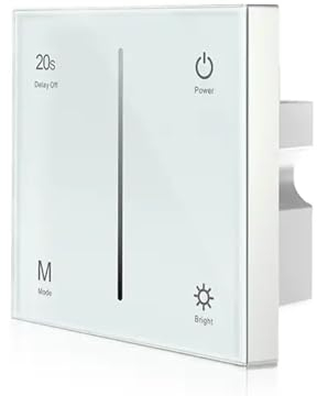 JOYLIT Dimmerschalter für 12V-48V LED Streifen Dimmbar, 2CH X 5A/CH Wandmontierter Touch-Dimmer 20S Verzögerung Aus, In-Wand LED Dimmer mit Glasplatte Kompatibel mit Europäischem Steckdose