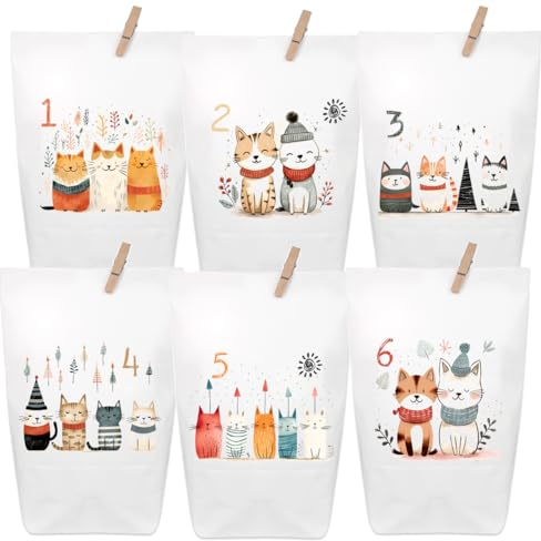 Katzen Adventskalender 2024 zum Befüllen - 24 wunderschöne bedruckte Tüten, kein stundenlanges Basteln nötig! Für die Advents- und Weihnachtszeit