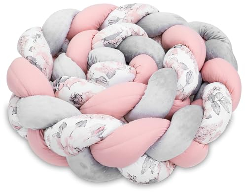 Totsy Baby Cuscino decorazione per bambini 150 cm - soffice cuscino decorativo camera dei bambini cuscino per bambini intrecciato cotone Rosa selvatica grigia