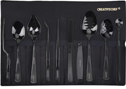 CREATIVECHEF Set of 10 Kitchen Tongs Chef Plating Tools Culinary Kit, Precision Tongs Specialty Chef Plating Kit for Decorating Food, Sturdiness Stainless Steel, Professional Kitchen Secret,Black