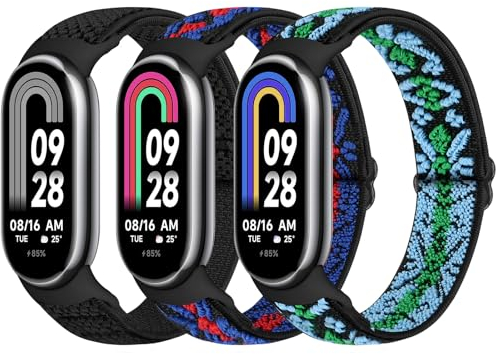 Bcuckood Elastisches Armband Kompatibel mit Xiaomi Smart Band 10/9/8 Damen Herren, dehnbares Uhrenarmband weiches elastisches Nylon Ersatzarmband für Xiaomi Mi Band 10/9/8, 3 Stück