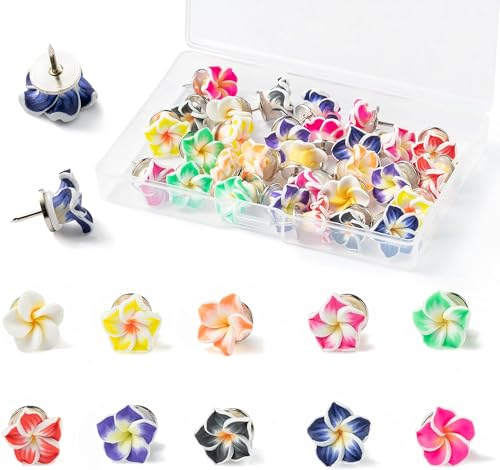 EGuangwiua 30Stück Blume Stecknadeln Frühling Sommer Hawaii Luau Blume Dekorativ Daumennägel Niedlich Kreativ Stecknadeln für Kork Tafel Pinnwand Foto Wand Karte Zuhause Dekoration