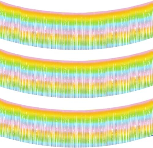 TONIFUL Metallic-Folien-Fransengirlande, Regenbogen-Wandbehang, Lametta-Fransenbanner für Auto-Parade, Brautparty, Hochzeit, Geburtstag, Ostern, Abschlussfeier, Urlaub, Party-Dekoration (9 m)
