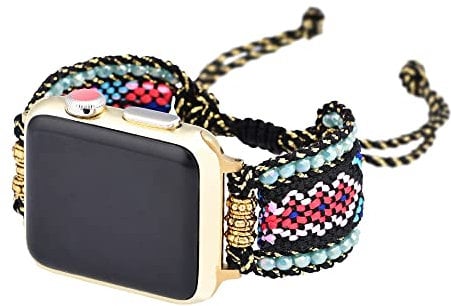 Capdabio Handmade Braided Nylon Watch Band, Boho Friendship Bracelets Compatible with Apple Watch Series 9 8 SE 7 6 5 4 3 2 (38/40/41mm), Black