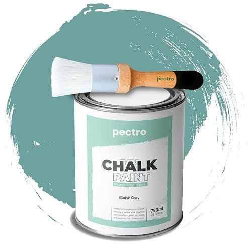 PACK Kreidefarbe für möbel 750ml + Malerpinsel speziell für Chalk Paint - Möbellack Natürlicher Kreideeffekt - Farbe für Holz (Bläulich Grün)