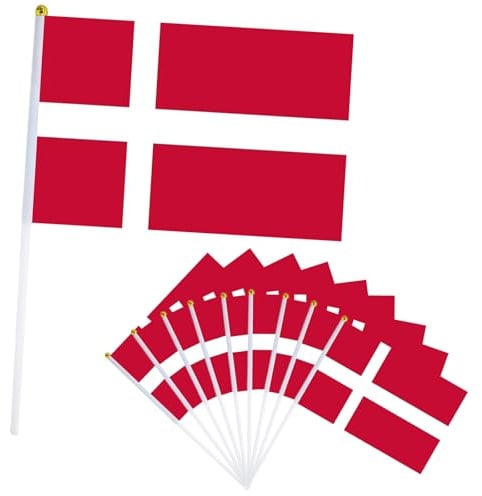 10Pcs Denmark Flags for Fifa World Cup Football 2026 Decorations, 14X21cm Mini Denmark Flag, Small Dannebrog Flags on Sticks, Hand Held Flag for Eurovision Euro Football Street Party Décor