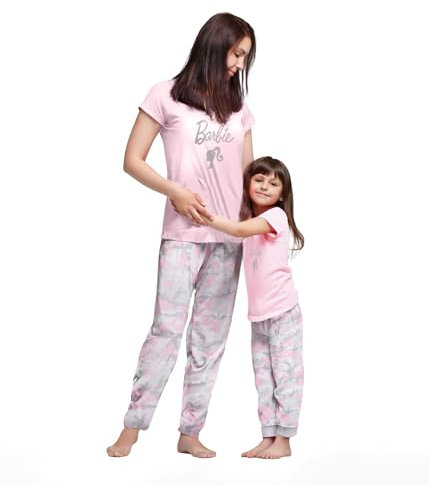 Barbie Ensemble pyjama familial assorti pour filles, chemise et pantalon, tailles petit enfant à adulte (4 - L), Fille, Camouflage Rose, 7-8