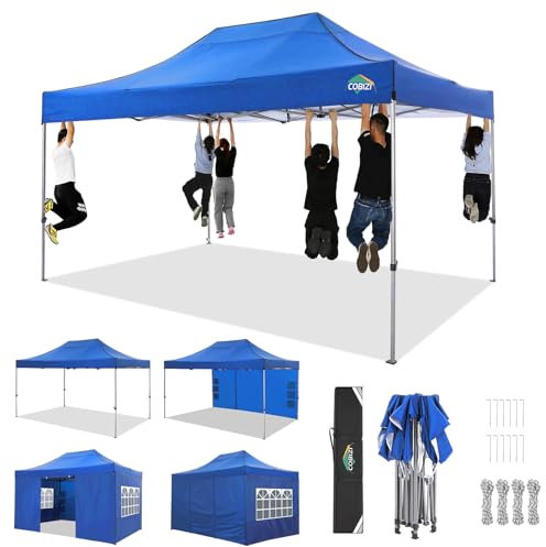 COBIZI 3x4,5 Pavillon Faltpavillon 3x4,5 Wasserdicht Stabil Winterfest 3.0, Gartenpavillon UV Schutz mit 4 Seitenteilen Festival Partyzelt Sonnenschutz Pavillon, Blau