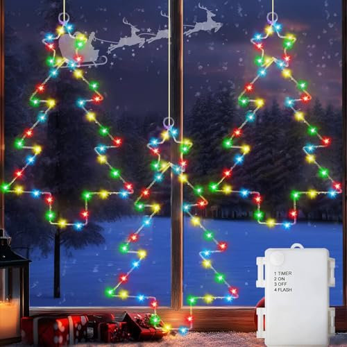 Joysing Christmas Window Star Lights - 3 Pack Battery Operated with Timer, LED Waterproof Hanging Decorations for Xmas Indoor Outdoor