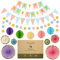 Meowoo Geburtstagsdeko, Macaron Geburtstag Party Deko - Happy Birthday Girlande, Wimpelkette, Wabenblumen, Papierfächer - Wiederverwendbare Deko Geburtstag für alle Männer und Frauen