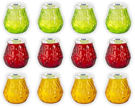 12 Stück Gartenkerzen im Glas – Windlichter für Balkon & Terrasse, Outdoor/Indoor Deko, farblich sortiert