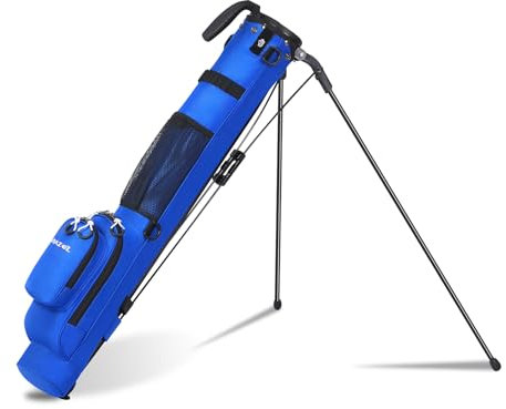MAZEL Golf Stand Bag 2 Way Divider 2 Pockets,Adjustable Shoulder Straps,Superior 900D Nylon Lightweight Material Pencil Golf Bag for Men Women (Blue)