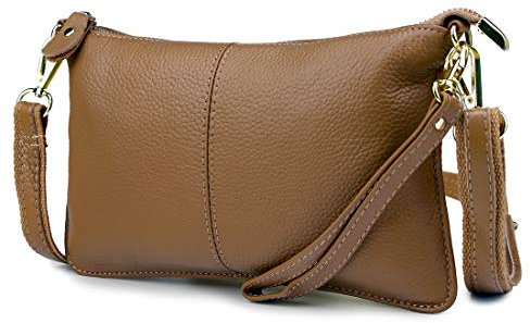 Lowille Genuine Leather Clutch Wallet For Women Wristlet Envelop Crossbody Purse Card Shoulder Bag (Khaki)