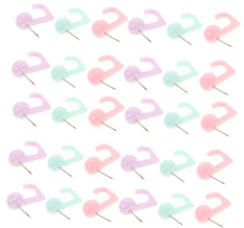 SHOWERORO 50pcs Hook Pushpin Push Pin Hangers Decorative Hanging Nails Fun Thumb Tacks Cute Thumb Tacks Cute Pin Tacks Push Pins for Bulletin Board Thumb Tacks for Walls Pushpins Plastic