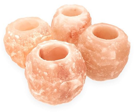 Lebensquelle Plus Set di 4 portacandele in cristallo di sale, luce d'atmosfera, 400 g, sale di cristallo dal Punjab/Pakistan, vicino all'Himalaya