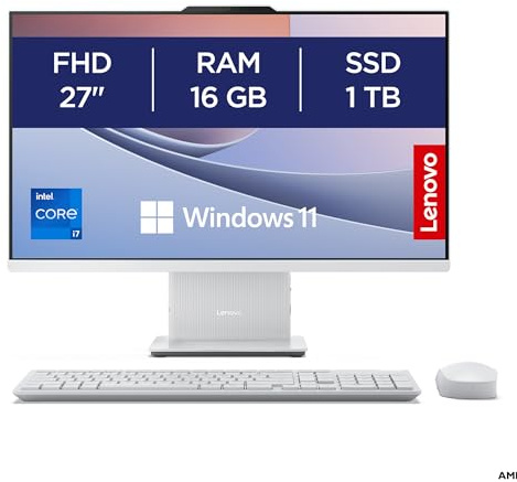 Lenovo IdeaCentre Ordinateur de Bureau Tout-en-Un, écran 27 FHD, Intel Core i7-13620H, SSD 1T, RAM 16 Go, Base de Charge sans Fil, Haut-parleurs, WiFi 6, Windows 11 Home, Souris + Clavier - Cloud