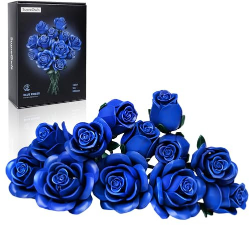 Millionspring-Set mit blauen Rosen, Blumenstrauß-Bausatz mit 12 blauen künstlichen Rosen, Geschenke für sie zum Geburtstag, Halloween, Jahrestag, Valentinstag, Muttertag, Weihnachten, Heimdekoration