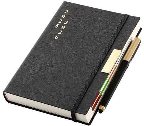 Terminplaner 2025–2026, A5, Seite pro Tag, Terminkalender 2025–2026 von August bis August, 13 Monate Planer 2025–2026, Hardcover-Tagesplaner mit bunten Monatsregistern, Stift, Stiftschlaufe