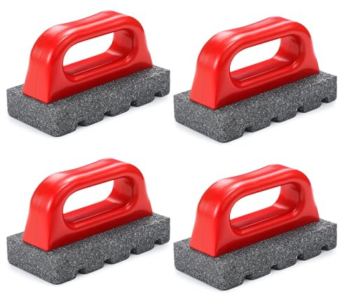 Wenqik 4 Stück Reibeziegel mit Griff Beton 20er Körnung Mauerwerk Werkzeuge Glätten Reinigung Entfernen von Markierungen Werkzeug (rot)