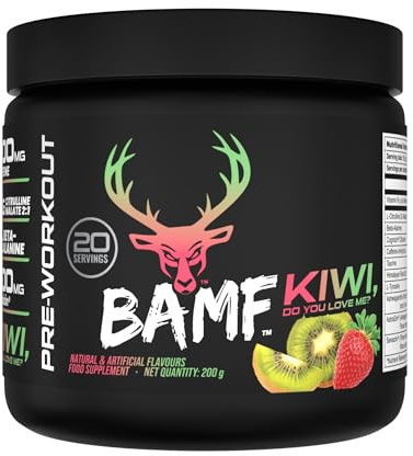 Bucked Up BAMF Pre-Workout Powder | Caffeine, Citrulline Malate & Beta-Alanine | Energy & Endurance Support | Sugar Free | Strawberry Kiwi Flavour | 20 Servings