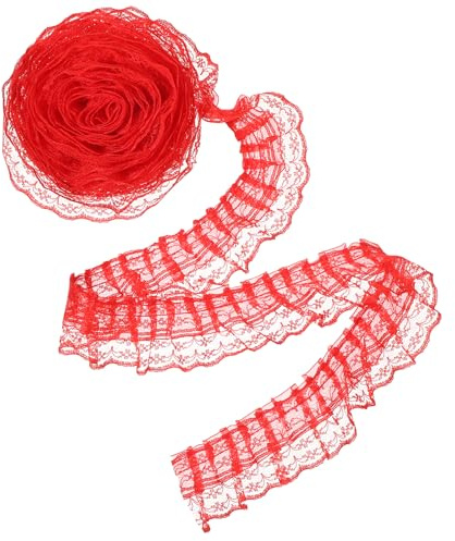 5M Spitzenband Rot Vintage Rot Spitze, 4,5cm Doppelschicht Rüschen Spitzenborte Vintage Spitzenstoff Dekoband Zierband für DIY Basteln Nähen Hochzeit Geschenkbox Dekoration
