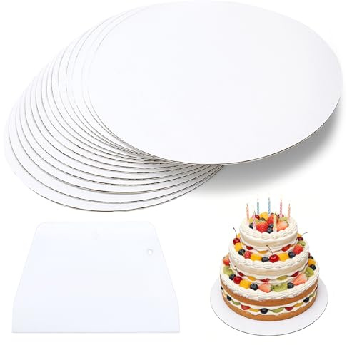 MAIXINNEW 15 Pièces Support Gateau Rond 20 cm | Plateau à Gâteau Rond en Carton, Plateau Blanc Carton avec Spatule pour Présentation de Gâteaux et Pizzas