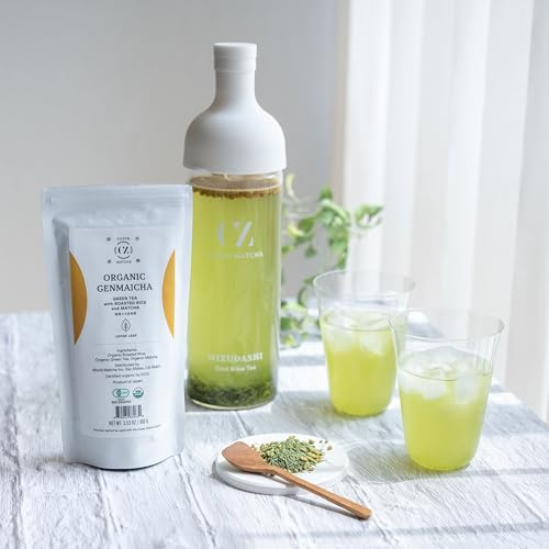 CUZEN MATCHA Cold Brew Tea Starter Kit – Includes 25 fl oz (750 ml) HARIO Filter-in Bottle & Organic Matcha Genmaicha (100 g)