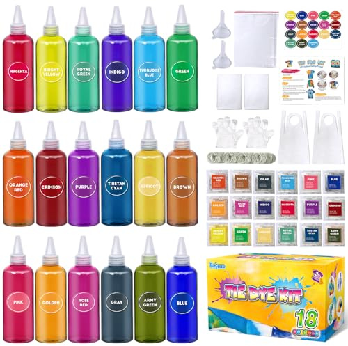 PATIFEED Batikfarben Set, 18 Farben 80ML Flaschen | Batik Farben Geschenke für Mädchen und Jungen, Große Gruppen, Aktivitäten, Handgemachte Partys