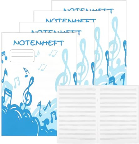 4 Stück Notenheft A4, 32 Blatt Leere Notenpapier, Notenblätter Lineatur