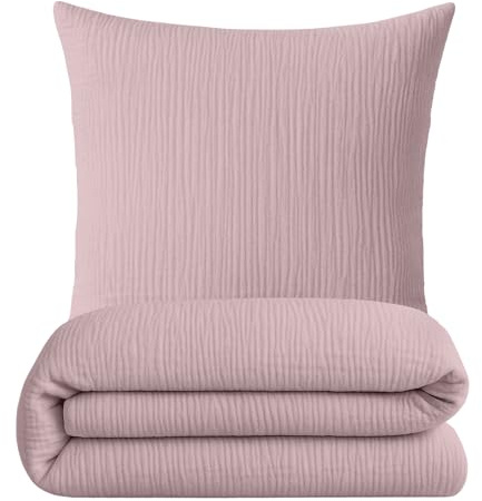 sleepling Musselin Bettwäsche, 155x220 cm + 80x80 cm, Rosa | Bettbezug + Kissenbezug, 100% Baumwolle, Extra weiche Sommerbettwäsche, Made in EU, OEKO-TEX, Waschbar bis 60 Grad