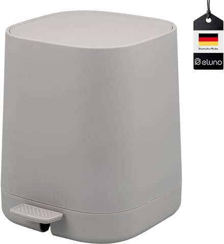 eluno Kosmetikeimer VALONA mit Soft-Touch Oberfläche, Treteimer 4,5 Liter Fassungsvermögen, Mülleimer mit Soft-Close Deckel, mit Kunststoffinneneimer für Bad und Küche, aus Kunststoff (Taupe)
