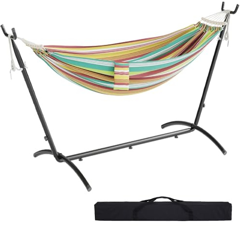 Mondeer Hammock with Stand, Side Pocket, Anti-tip, 270kg Load Capacity | Portable Carrying Bag, 2 Person Camping Hammock for Outdoor Patio Travel Garden, Green