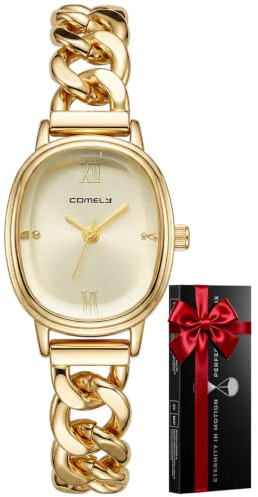 CIVO Elegant Ladies Watch Dainty: Stainless Steel Oval Dial Women’s Chain Bracelet Watch - Waterproof Quartz Wristwatch for Casual & Evening Wear