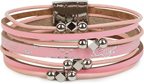 styleBREAKER Armband mit Ornament Muster, Schmuck Perlen und Bändern, Magnetverschluss, Armschmuck, Damen 05040098, Farbe:Rosa