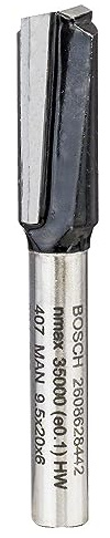 Bosch 1x PRO Nutfräser, zweischneidig, D 9,5, L 19,6, S 6 | für Weichholz, Hartholz, Ø 9,5 mm, Professional Zubehör Oberfräsen, Kantenfräse