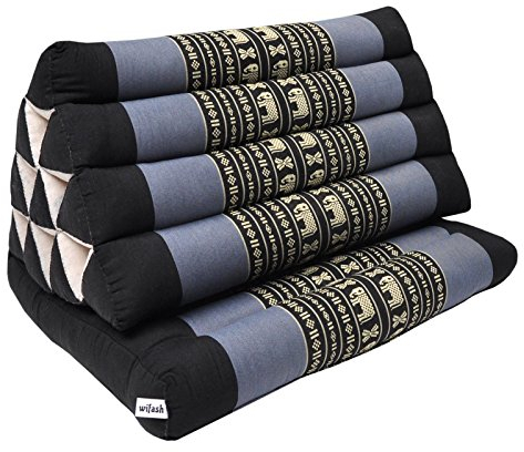 Thaikissen Kapok Bodenkissen Dreieckskissen Nackenkissen Liegematte Sitzkissen LOUNGE ***blau-grau schwarz mit Elefanten*** (Kissen 1 Auflage (81301))
