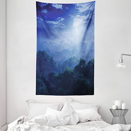 ABAKUHAUS Urwald Wandteppich und Tagesdecke, Sri Lanka Regenwald aus Weiches Mikrofaser Stoff Waschbar ohne Verblassen Digitaldruck, 140 x 230 cm, Grün und Blau
