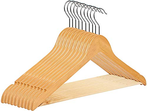 RSR Hangers Kleiderbügel Holz 10 Stück Natur Holzkleiderbügel | mit Hosensteg | Damen | 38 cm | 360° drehbarer Haken | 360° drehbarer Haken | Kleidung | Jacken | Anzug | Hosen | 10-50 Stück