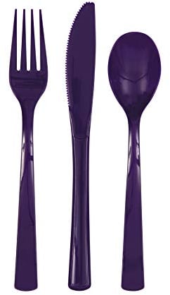 Deep Purple Solid Assorted Plastic Cutlery - Classy & Elegant Flatware Design - Perfect for Parties, Weddings & Events - 18ct