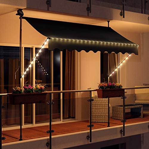 Swing & Harmonie Markise mit LED Beleuchtung - Gelenkarmmarkise - Sonnenschutz - Markisenabdeckung - Klemmmarkise für Balkon und Garten(350x150, anthrazit)