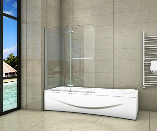 Aica Sanitär Badewannenaufsatz Duschabtrennung 120x140cm 2-teilig Faltbar Duschwand für Badewanne mit Handtuchhalter