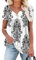 KISSMODA Womens Casual Short Sleeve Tunic Top Button up Shirt Floral Printed White Medium