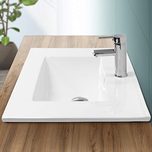 ECD Germany Lavabo à Encastrer de Salle de Bain, 710x465x175 mm, avec Trop-Plein et Trou de Robinet, en Céramique Blanc, Rectangulaire, Vasque Encastré Évier Lave-Mains de Lavage Bassin de Toilette