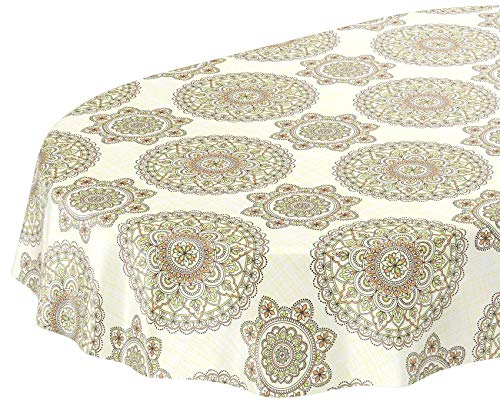 ANRO Tischdecke Wachstuch abwaschbar Wachstuchtischdecke Wachstischdecke Mandala Ornamente Grün-Creme Oval 180x140cm