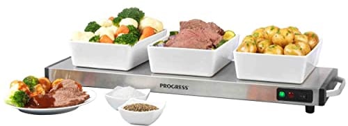 Progress EK2610P Cordless Hot Plate, Large Food Warming Tray, Plate Warmer, Portable Buffet Server Tray, 1200W, Non-Slip, 15 Minute Charge Time, Keeps Meals Warm for Up to 60 Minutes, Camping/Caravans