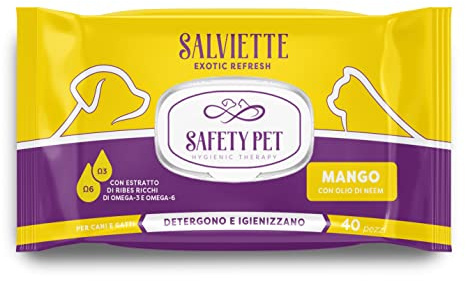 Safety Pet Exotic Refresh Salviette per Cane/Gatto 40 Pezzi Mango con Olio di Neem