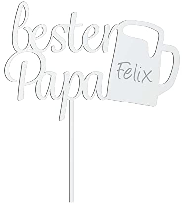 Cake Topper mit Spruch 'Bester Papa' personalisiert - Naturholz oder Acrylglas Tortendeko Kuchendeko Torte, Motiv: bester Papa-1, Material: Acryl