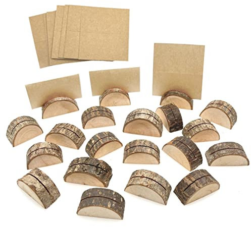 JZK 20 x Semicerchio tronco Segnaposto legno per matrimonio shabby chic Natale battesimo compleanno festa giardino BBQ, segnatavolo porta foto biglietto prezzi